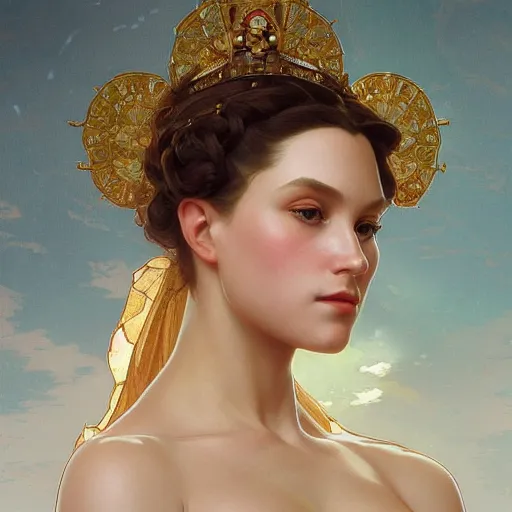 Prompt: portrait of queen, intricate, elegant, highly detailed, digital painting, artstation, concept art, smooth, sharp focus, illustration, art by artgerm and greg rutkowski and alphonse mucha and william - adolphe bouguereau
