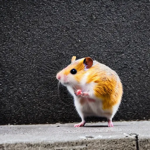 Image similar to photo of a hamster walking down a street, various poses, unedited, soft light, sharp focus, 8 k