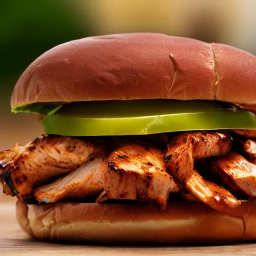 Prompt: Barbecue grilled chicken sandwich, 4k macro picture