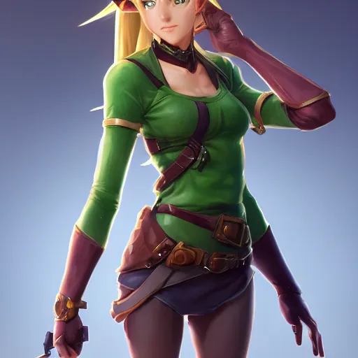 Image similar to female version of Link, made by Stanley Artgerm Lau, WLOP, Rossdraws, ArtStation, CGSociety, concept art, cgsociety, octane render, trending on artstation, artstationHD, artstationHQ, unreal engine, 4k, 8k,