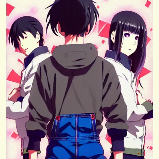 Image similar to a beautiful anime male gravure model alone, wearing oversized mayan bomber jacket and leotard with overalls, bulky poofy bomber jacket with mayan patterns, aztec street fashion, gapmoe yandere grimdark, trending on pixiv fanbox, painted by greg rutkowski makoto shinkai takashi takeuchi studio ghibli, akihiko yoshida