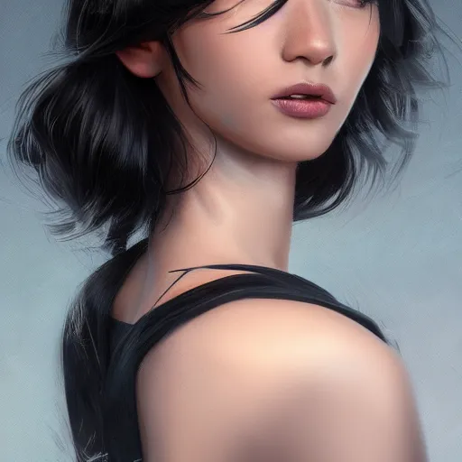 Image similar to fabulous rendition of a magnificent black haired woman, half body portrait, ethereal beauty, digital art, CGSociety, hyperdetailed, artstation, 8k