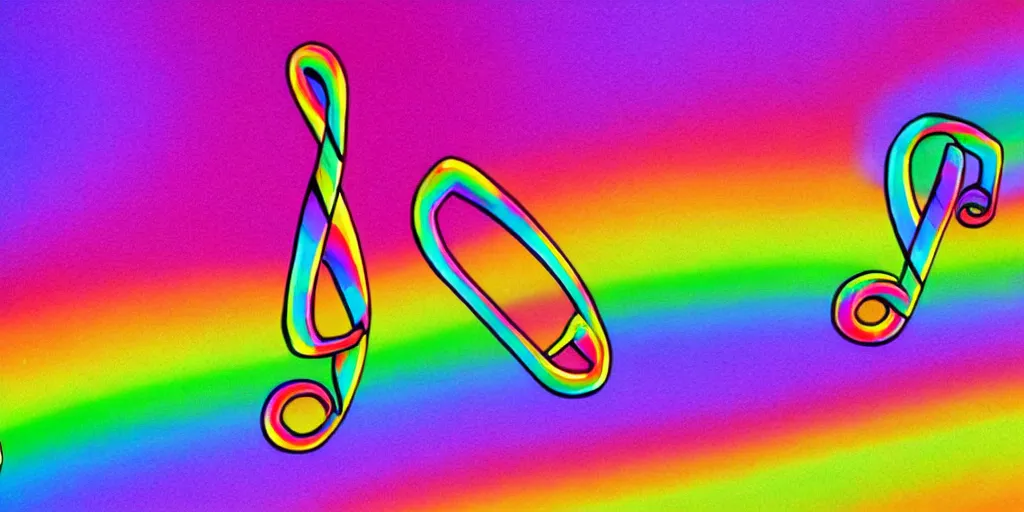 Image similar to musical notes in a prism rainbow, a curvy staff of musical notation flowing out of a prism rainbow. comic book panel background, muted colors, dreamy muted pastel colors, in the style of Pink Floyd Dark Side of the Moon