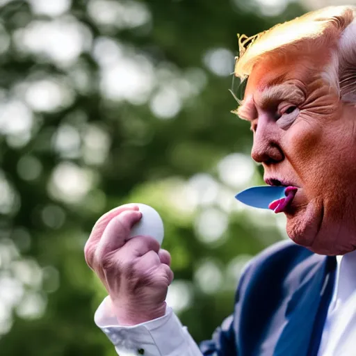 Image similar to candid portrait photo of president trump shoving a ball of paper into his mouth, eating a wad of paper, detailed portrait, 4 k, megapixel, sony a 7 s, f / 8, 2 4 mm lens