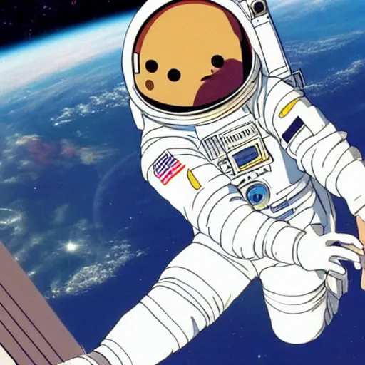 Image similar to an anime astronaut sitting in space, studio ghibli,