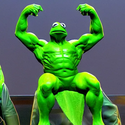 Image similar to photo of Kermit the frog as hulk in averngers movie