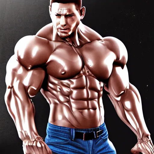 Prompt: a realistic detailed photo of a bodybuilder who is also a male android Chris Redfield, shiny skin, posing robotically, blank stare