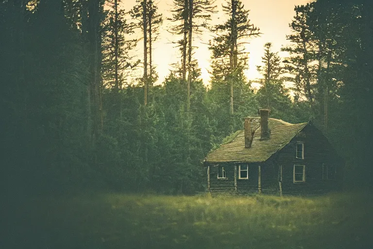 Image similar to dusk forest abandoned cottage in summer tilt shift, Cinematic, wildlife photography, 35mm, photo on iphone