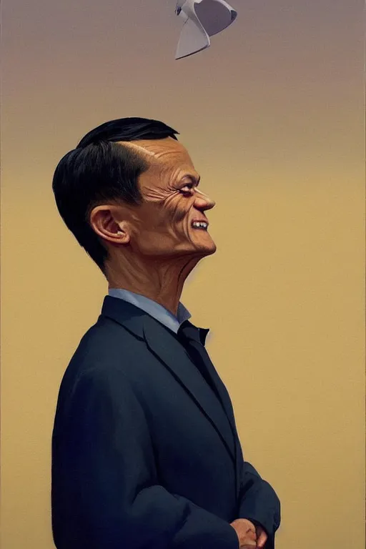 Image similar to Jack Ma wearing oculus and Ali Pay over his head Edward Hopper and James Gilleard, Zdzislaw Beksisnski, highly detailed