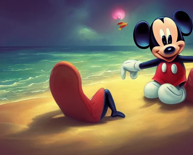 Mickey on the beach Painting by LOIC ZGS