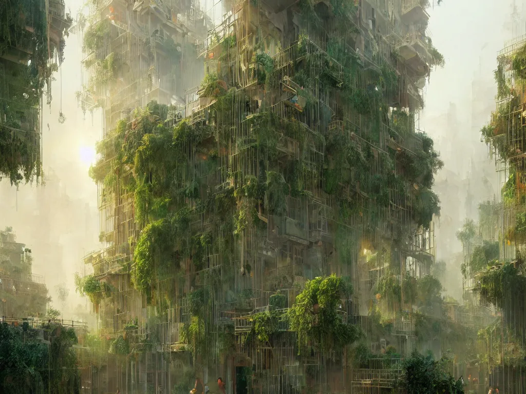 Image similar to the antique green city of babylon with its wonderful hanging gardens at dawn, intricate, elegant, volumetric lighting, digital painting, highly detailed, artstation, sharp focus, illustration, concept art, ruan jia, steve mccurry