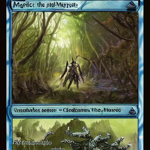 Image similar to magic the gathering card, archers in mystical forest