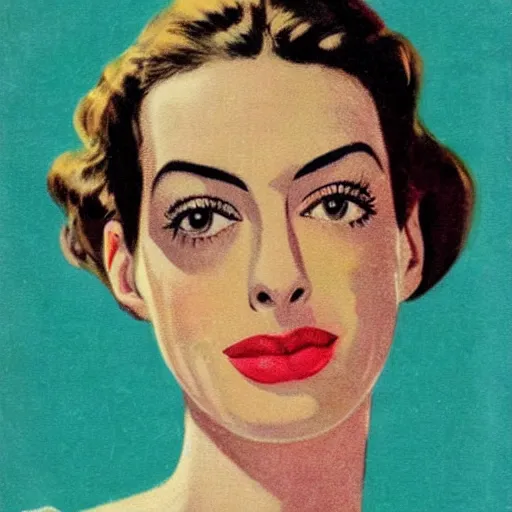 Image similar to “Anne Hathaway portrait, color vintage magazine illustration 1950”
