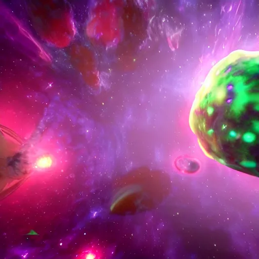 Prompt: nautiloid in space, unreal engine, nebula colours purple