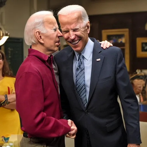 Prompt: sheldon cooper meeting joe biden eating communism