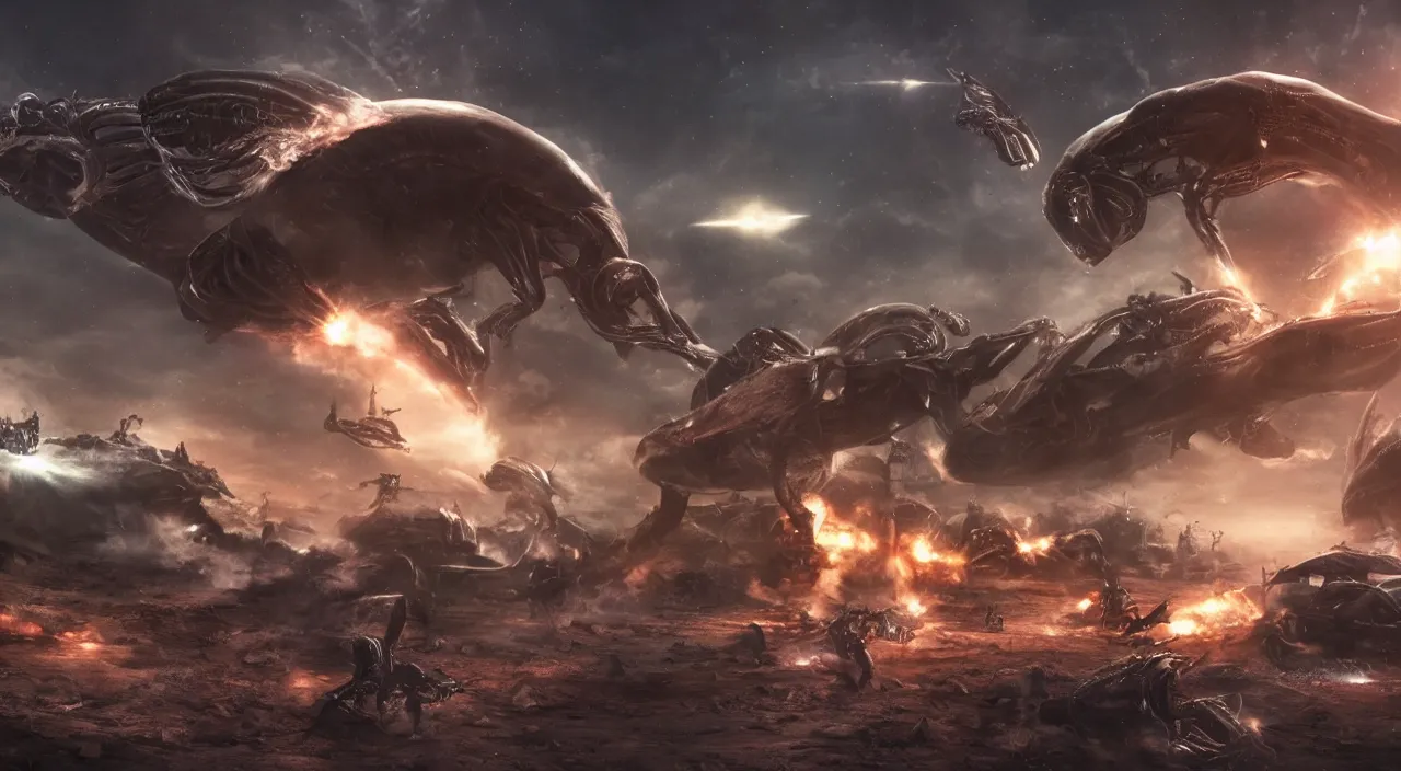 Image similar to epic alien invasion, cinematic