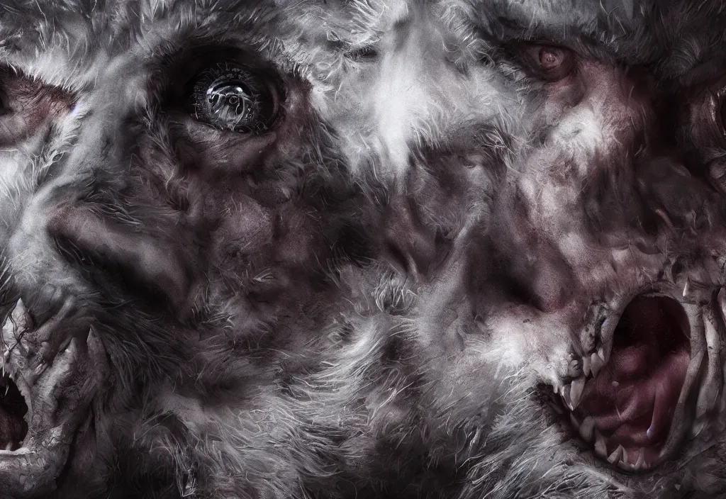 Prompt: a werewolf in russia, 4 k, 8 k, octane render, creepy vibe, close up