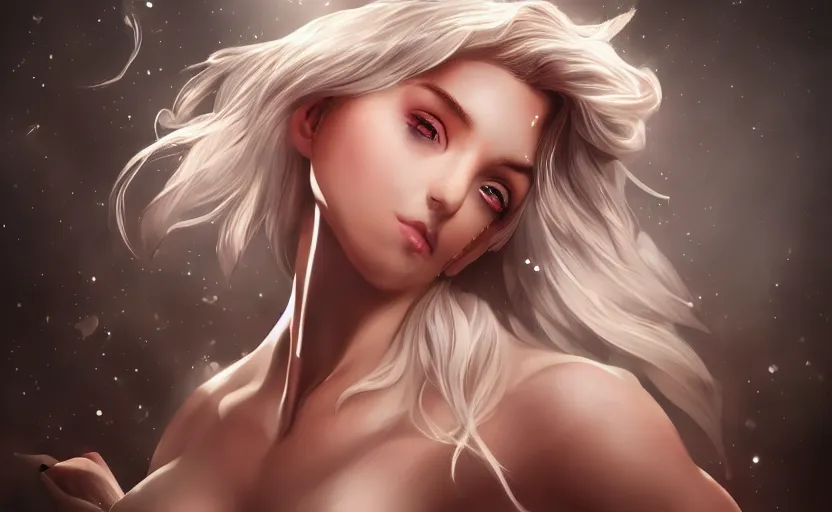 Image similar to Beautiful godess of ice by Artgerm, trending in Art Station, ahestetic, full body, cinematic lighting, 4k