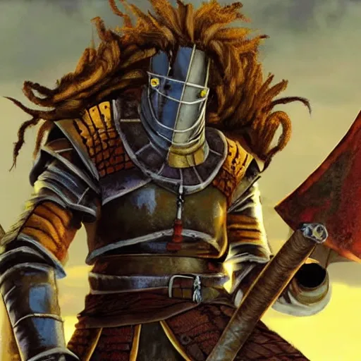 Prompt: solaire from dark souls with dreadlocks