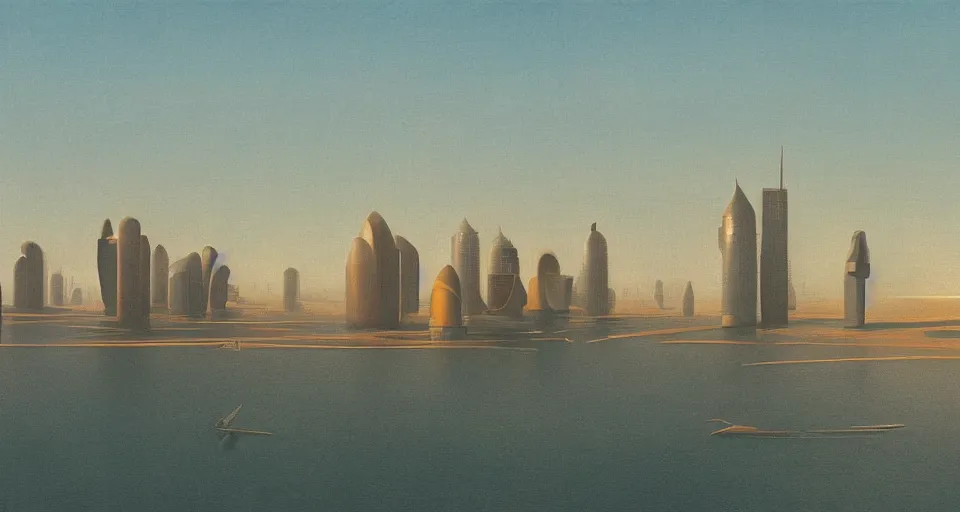 Prompt: view on futuristic city in the horizon, illustration by bo bartlett, detailed, sharp, 8 k