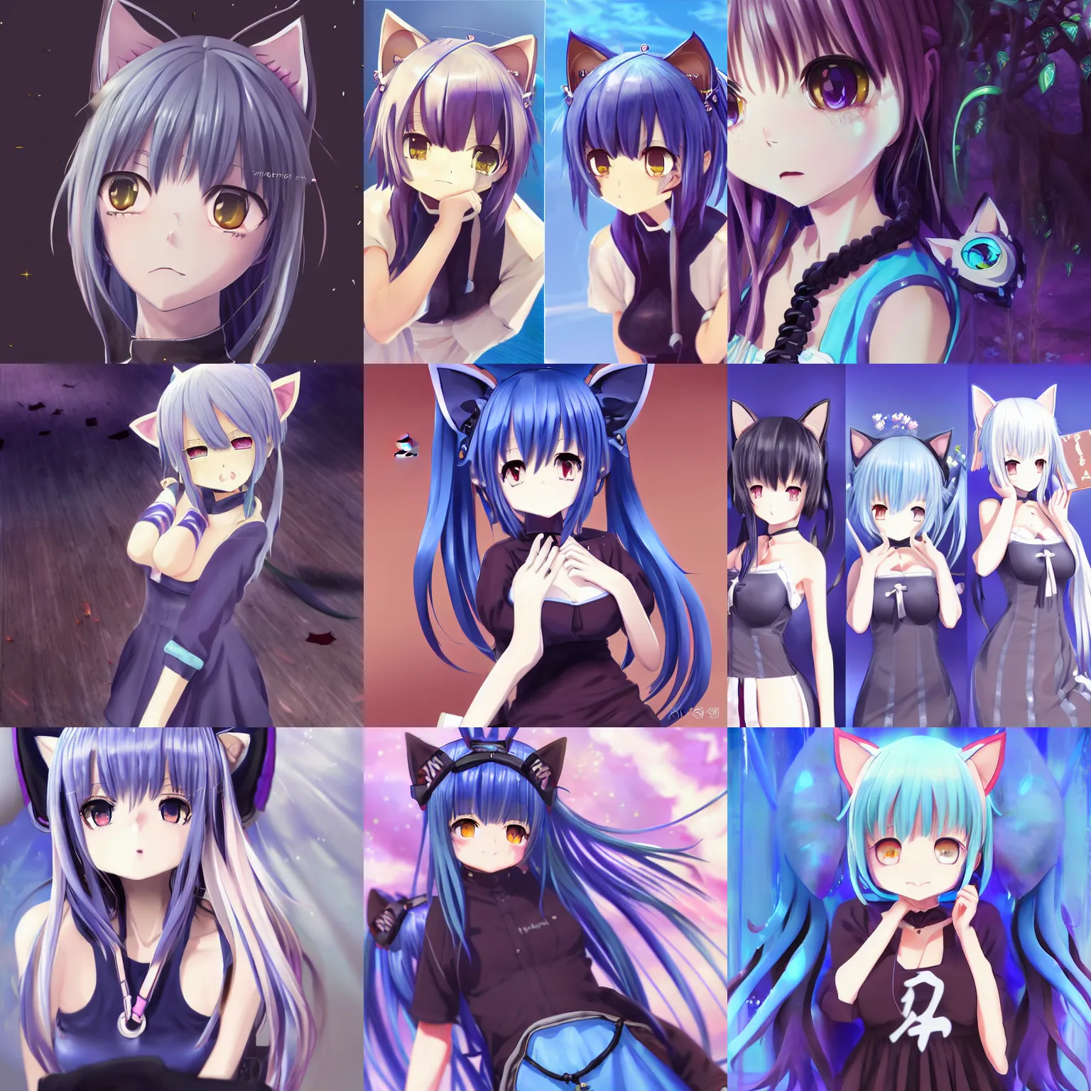 Prompt: nekopara vn modern anime style fantastically detailed eyes art blue hair detailed cat ears cat girl nekomimi dress full body vibrant smiling shinkai makoto Studio ghibli Sakimichan Kentaro Miura Stanley Artgerm Lau WLOP Rossdraws James Jean Marc Simonetti elegant highly detailed digital painting artstation Unreal Engine 4k 8k ultra HD pixiv