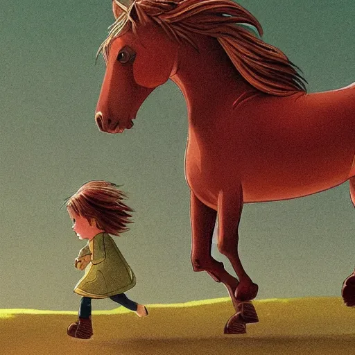 Image similar to a horse walking slowly. the scene is detailed and beautiful, and combines the style of michael foreman, gyo fujikawa, and jane clarke.