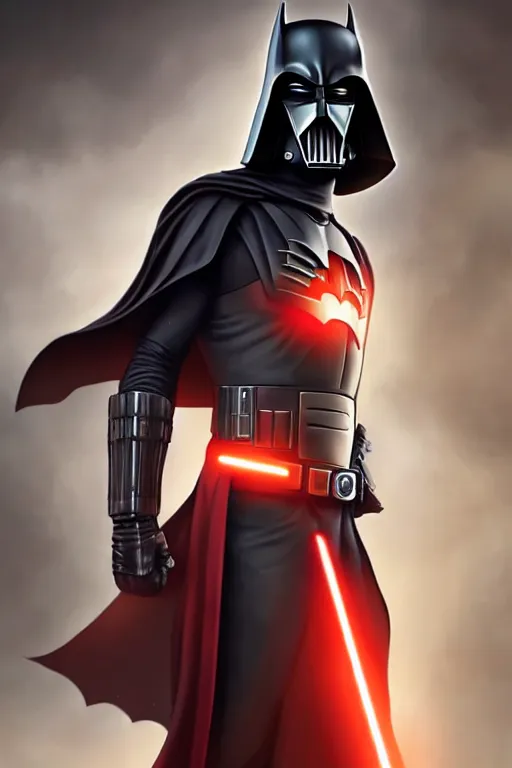 Image similar to characters portrait of Darth Revan mixed with Batman by ArtGerm and Tom Bagshaw, merged character, Full body shot, cinematic opening shot, 4k, highly detailed, cinematic lighting