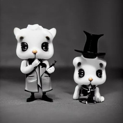 Prompt: A film noir in the style of Dr Caligari featuring the Sylvanian family