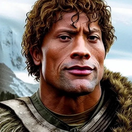 Image similar to Dwayne Johnson as samwise gamgee