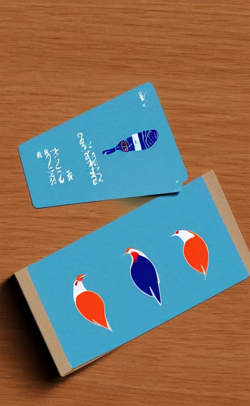 Image similar to poker card design, simple design, modern, solid colors, japanese crane bird in center, pines symbol in the corners, vivid colors, clean style, trending on kickstarter