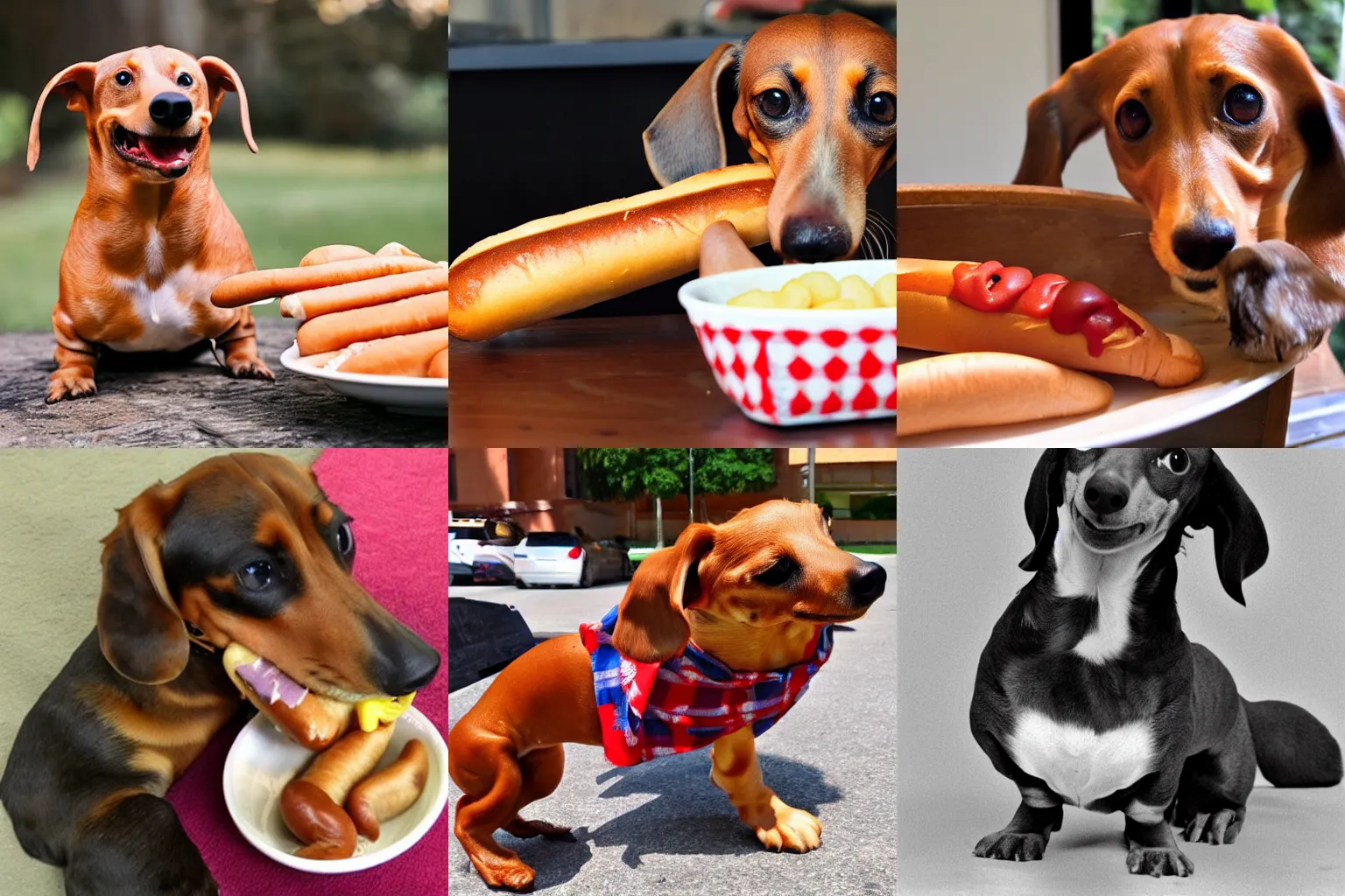 Prompt: weiner dog eating a hot dog