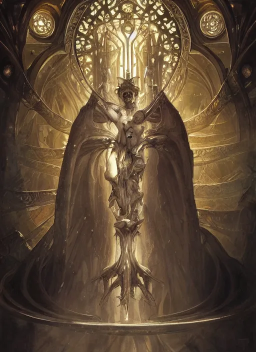 Prompt: album art priest casting divine chest spell, physically accurate, moody dynamic lighting, very very intricate, very very elegant, highly detailed, digital painting, artstation, HR GIGER, Hieronymus Bosch, Francis Bacon, concept art, smooth, very beautiful, sharp focus, illustration, art by artgerm and greg rutkowski and alphonse mucha