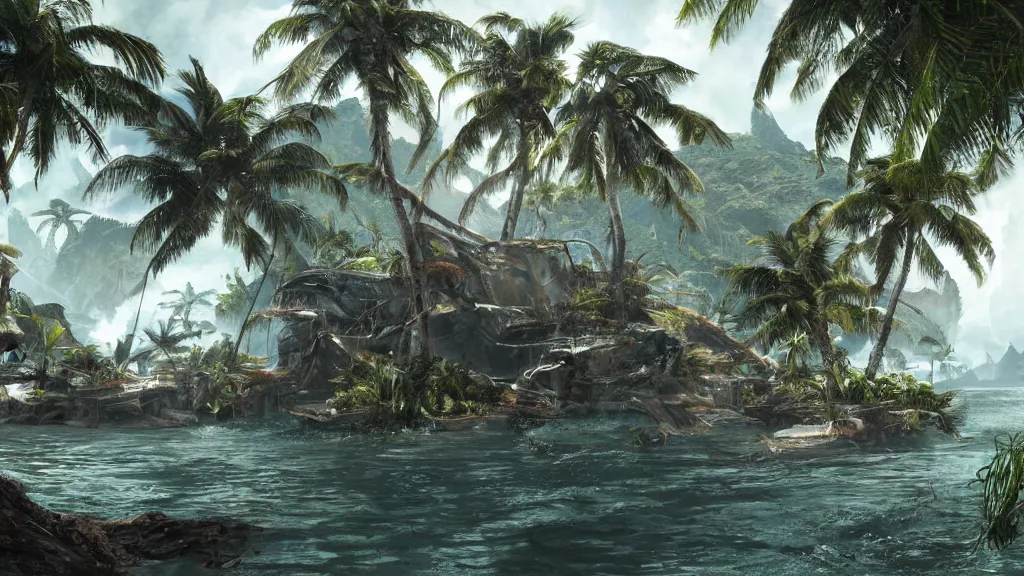 Image similar to Crysis 3 island, painting