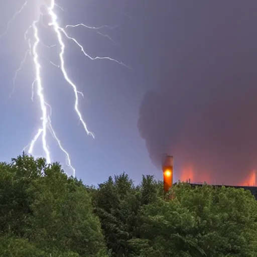 Image similar to a Smokestack in Bridgeport getting Struck by Lightning