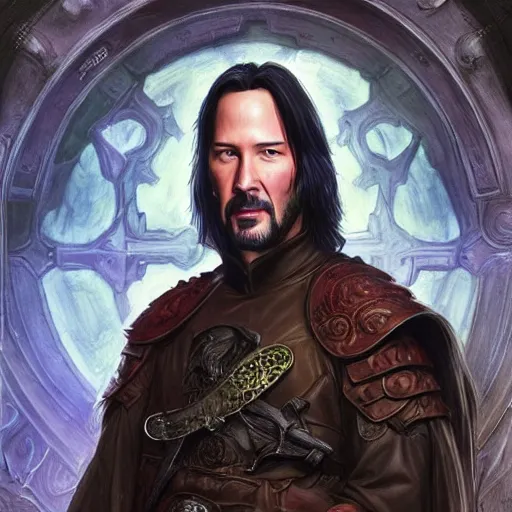 Prompt: Keanu Reeves as a fantasy D&D character, portrait art by Donato Giancola and James Gurney, digital art, trending on artstation