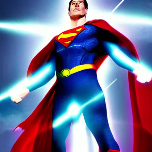 Prompt: photo of superman shooting lasers out of eyes