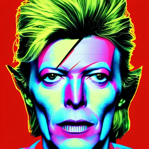 Image similar to individual david bowie portrait fallout 7 6 retro futurist illustration art by beeple, sticker, colorful, illustration, highly detailed, simple, smooth and clean vector curves, no jagged lines, vector art, smooth andy warhol style