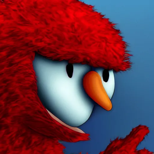 Image similar to Elmo with pale human skin, no fur, digital art