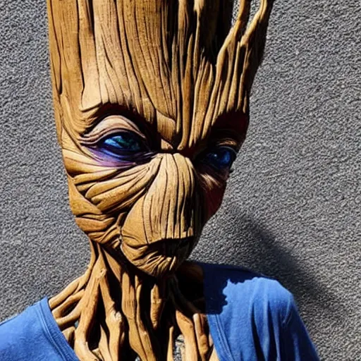 Image similar to sculpture of Groot by Sandra Chevrier