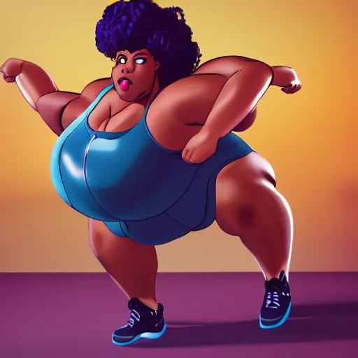 Image similar to still of black bbw woman working out, in the style of disney, comic book style, gym, highly detailed, 16k resolution, octane renderer, coherent