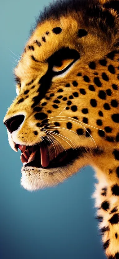 Image similar to a portrait photo of luffy as cheetah, side shot, by professional photographer, 8 k resolution, high quality