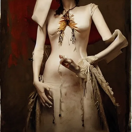 Image similar to by Michael Hussar , women in dress listening patiphon