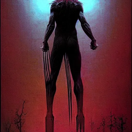 Image similar to wolverine by beksinski and tristan eaton, dark neon trimmed beautiful dystopian digital art