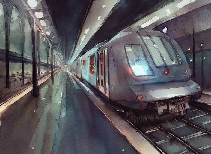 Image similar to concept art of a urban train, pinterest, artstation trending, behance, watercolor, by coby whitmore *, silver, laser light *,