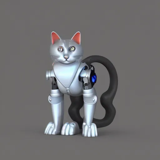 Image similar to a cybernetically enhanced cat, digital art, 3 d render, blender