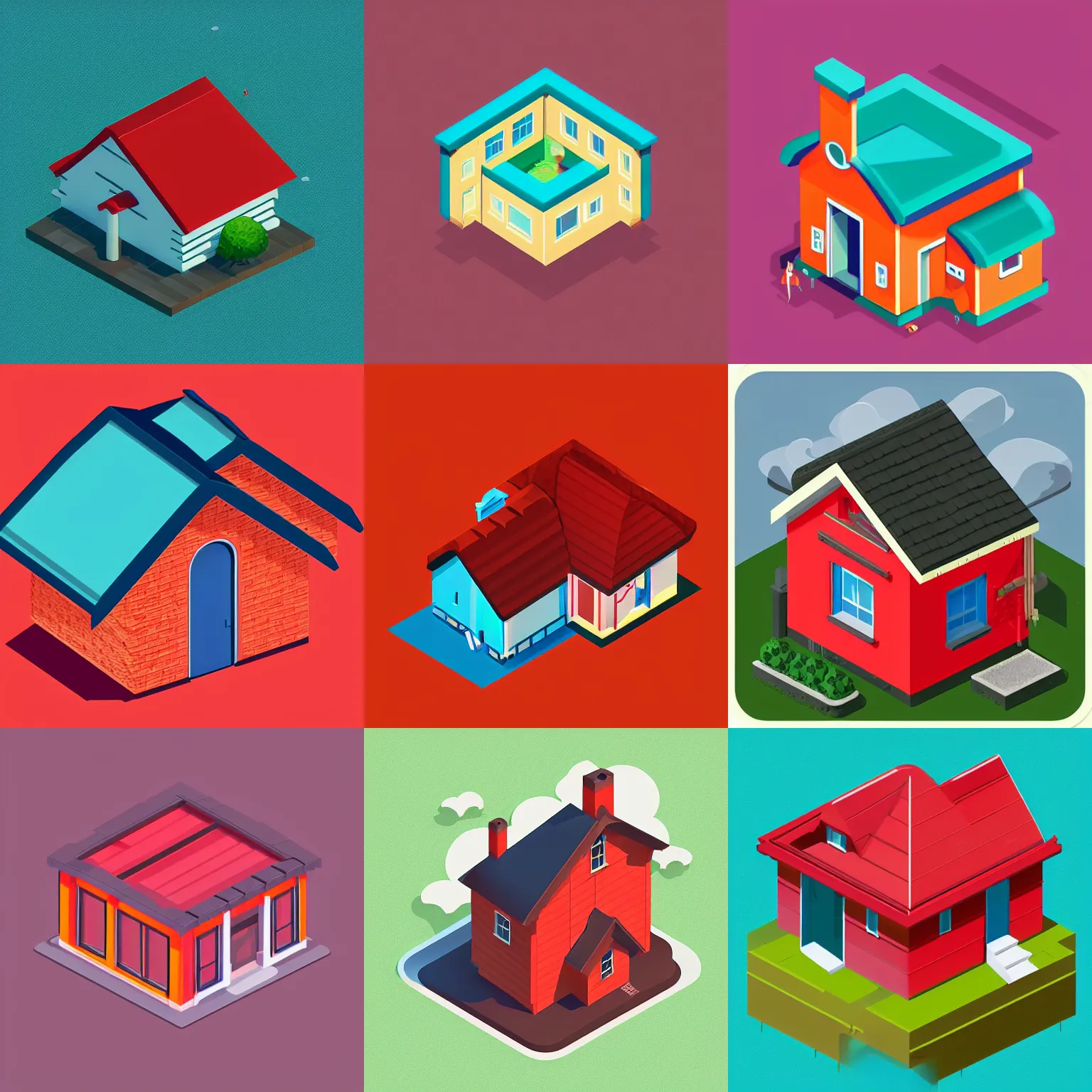 Prompt: isometric webdesign icon for house with red tile gable roof, by tooth wu, dan mumford, beeple, rossdraws, Artstation