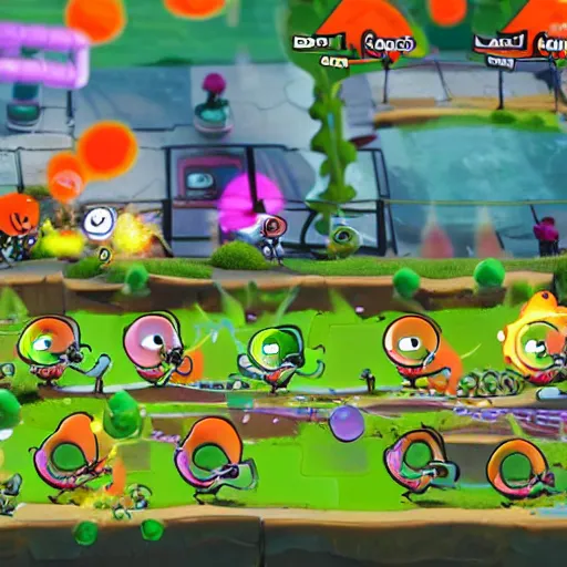 Image similar to Splatoon as a Plants vs Zombies video game, in game screenshot