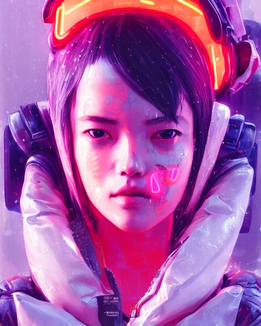 Image similar to detailed portrait Neon Operator Girl, cyberpunk futuristic neon, reflective puffy coat, decorated with traditional Japanese ornaments by Ismail inceoglu dragan bibin hans thoma greg rutkowski Alexandros Pyromallis Nekro Rene Maritte Illustrated, Perfect face, fine details, realistic shaded, fine-face, pretty face