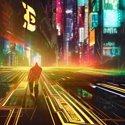 Image similar to people running away from cryptocurrency scared, cyberpunk art, ultrarealistic, 8k