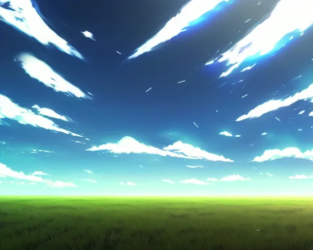 Prompt: an empty field with a partly cloudy sky, anime key visual, official media, illustrated by wlop, extremely detailed, 8 k, trending on pixiv, cinematic lighting, beautiful